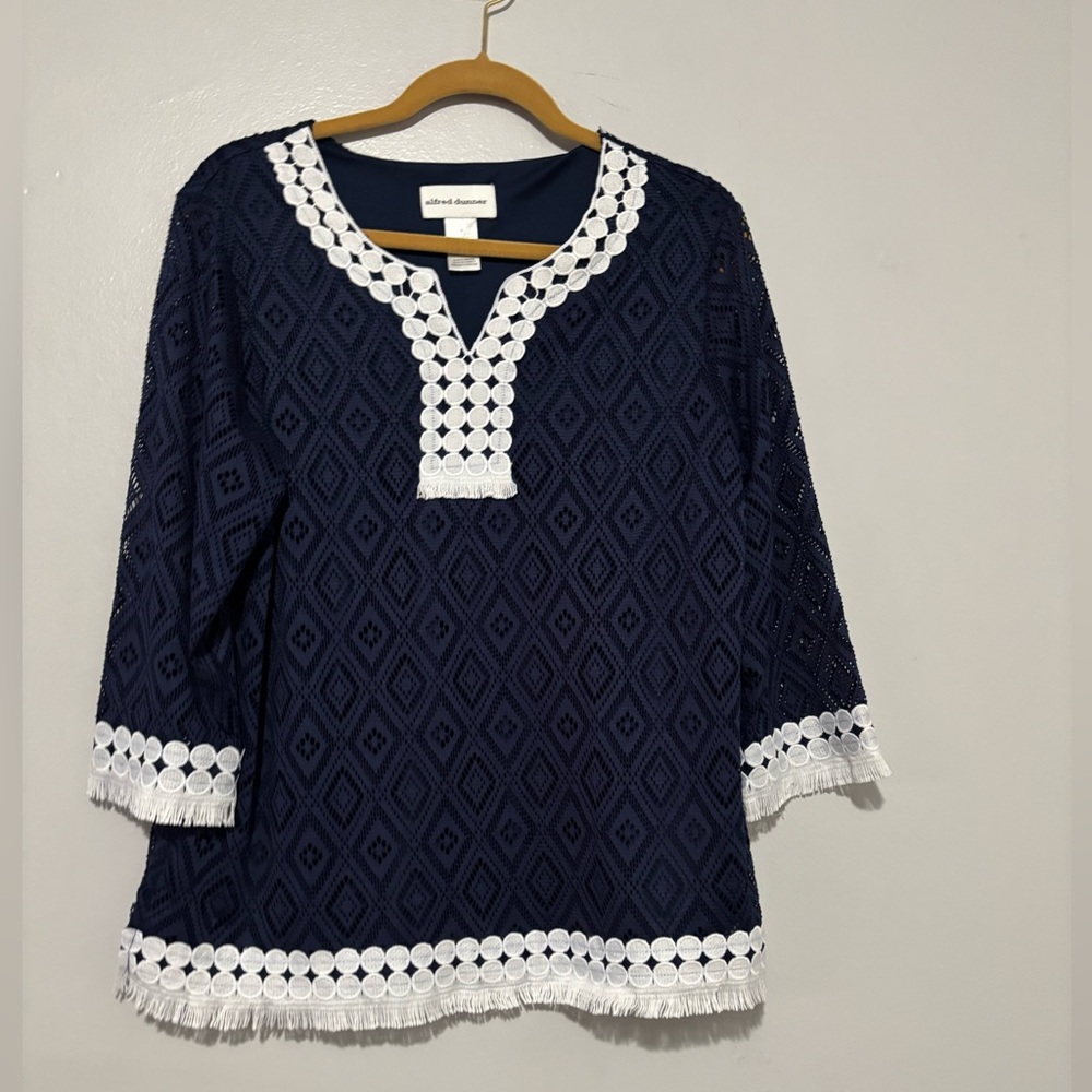 Alfred Dunner Navy and White Women's Top